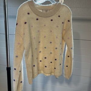 Loft cream and purple polka dot sweater